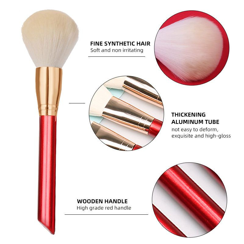 12 Pcs Cute Red Wood Handle Luxury Makeup Brush Set