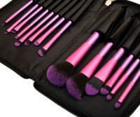 New 14 Pcs Synthetic Hair Cosmetic Brush Set with Zipper Pouch