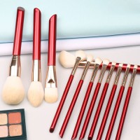 12 Pcs Cute Red Wood Handle Luxury Makeup Brush Set