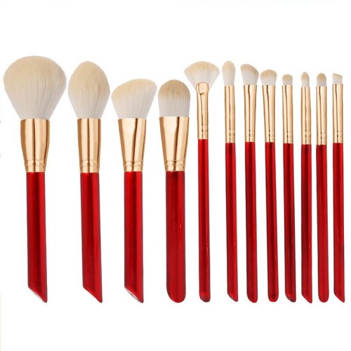 12 Pcs Cute Red Wood Handle Luxury Makeup Brush Set